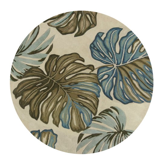 10' Ivory Hand Tufted Tropical Monstera Indoor Runner Rug