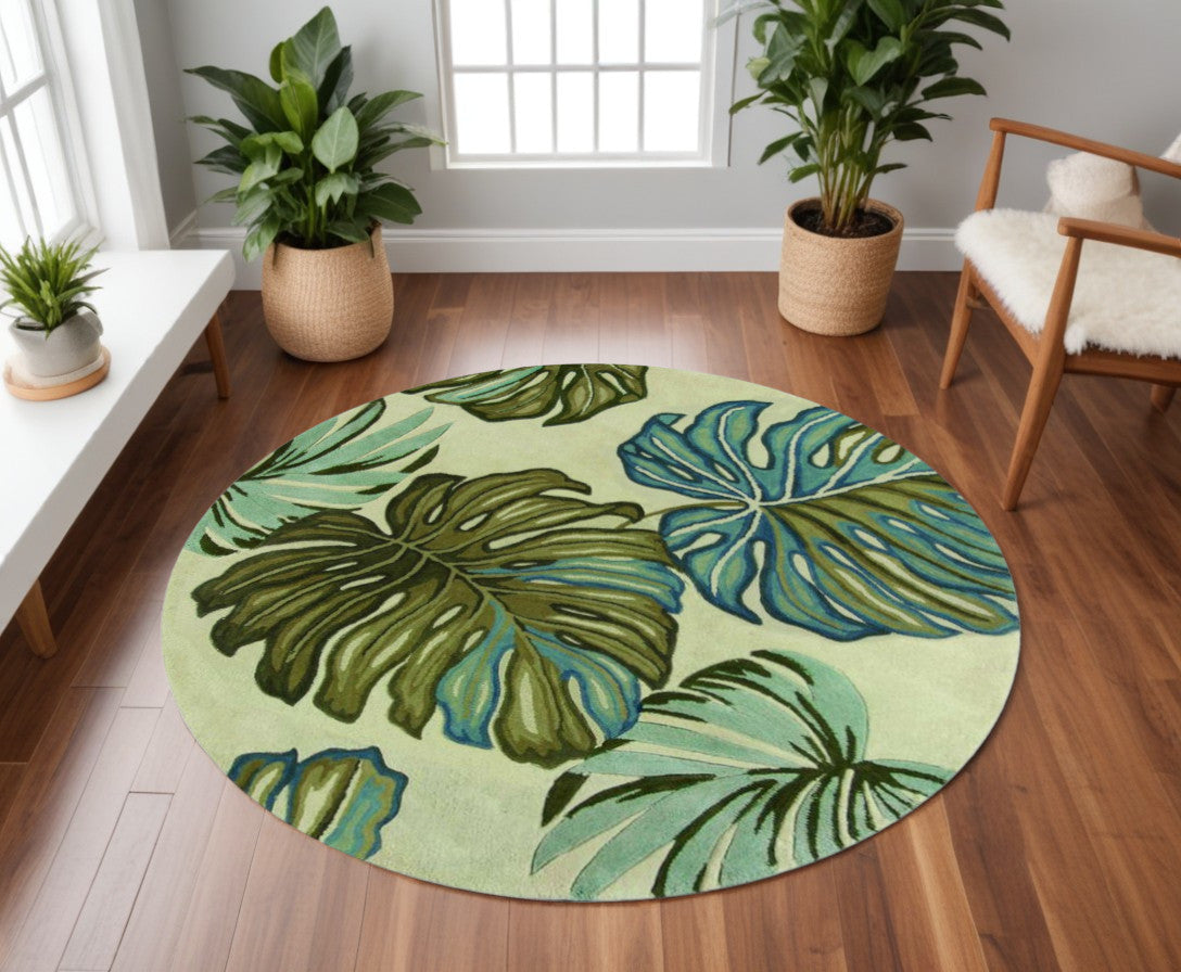 4' X 6' Ivory Hand Tufted Monstera Indoor Area Rug