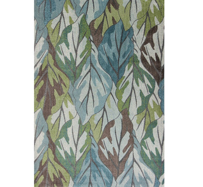 5' X 8' Ivory Blue And Green Botanical Leaves Area Rug