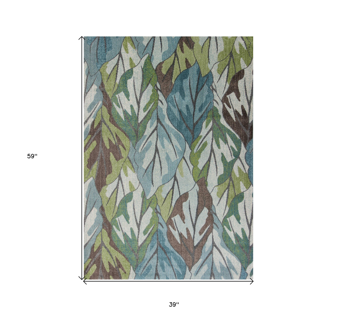 5' X 8' Blue Tropical Leaves Indoor Area Rug