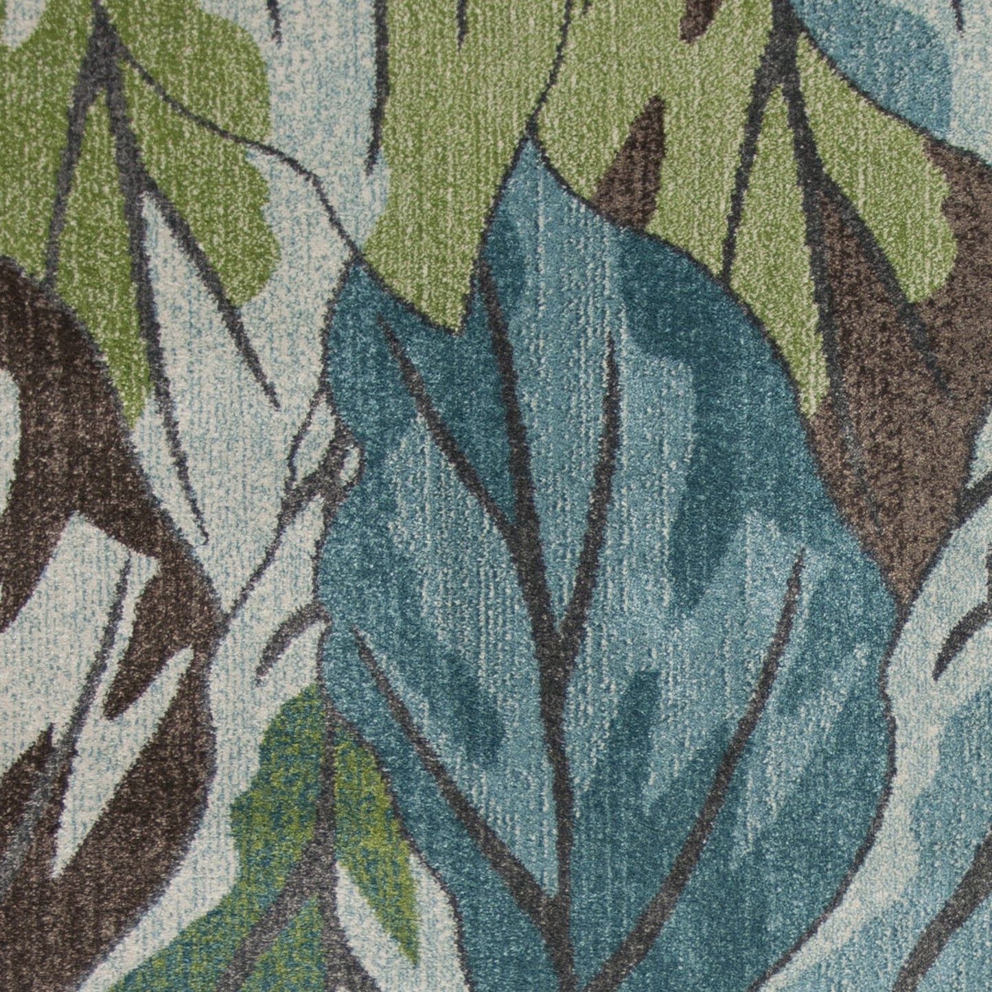 3' X 5' Blue and Green Botanical Leaves Area Rug