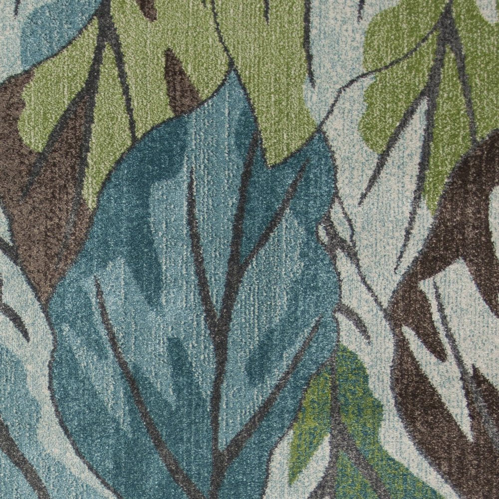 5' X 8' Ivory Blue And Green Botanical Leaves Area Rug