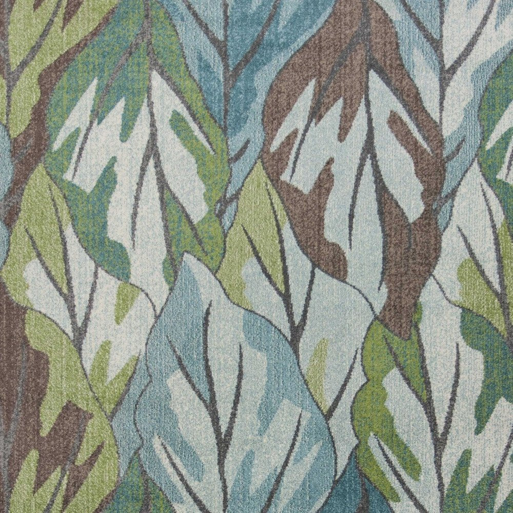 5' X 8' Ivory Blue And Green Botanical Leaves Area Rug