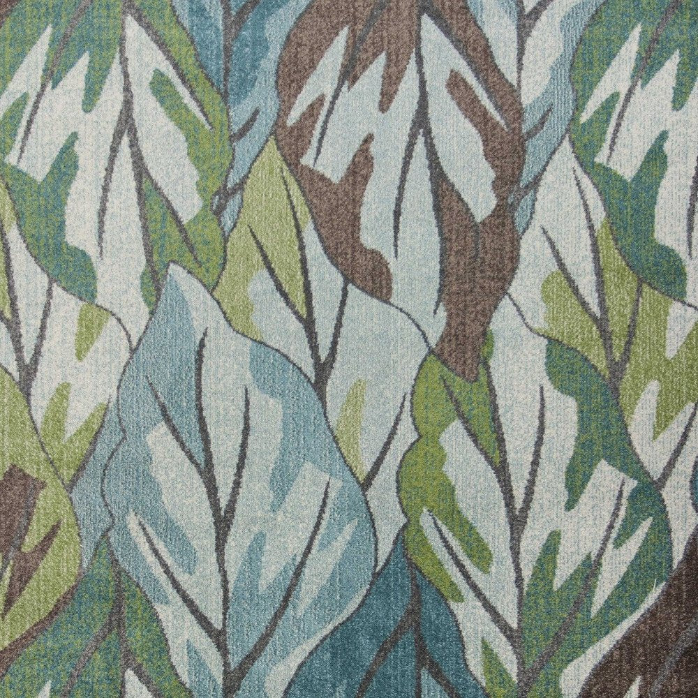 5' X 8' Ivory Blue And Green Botanical Leaves Area Rug