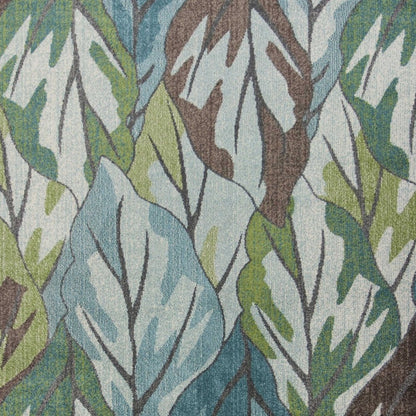 5' X 8' Ivory Blue And Green Botanical Leaves Area Rug