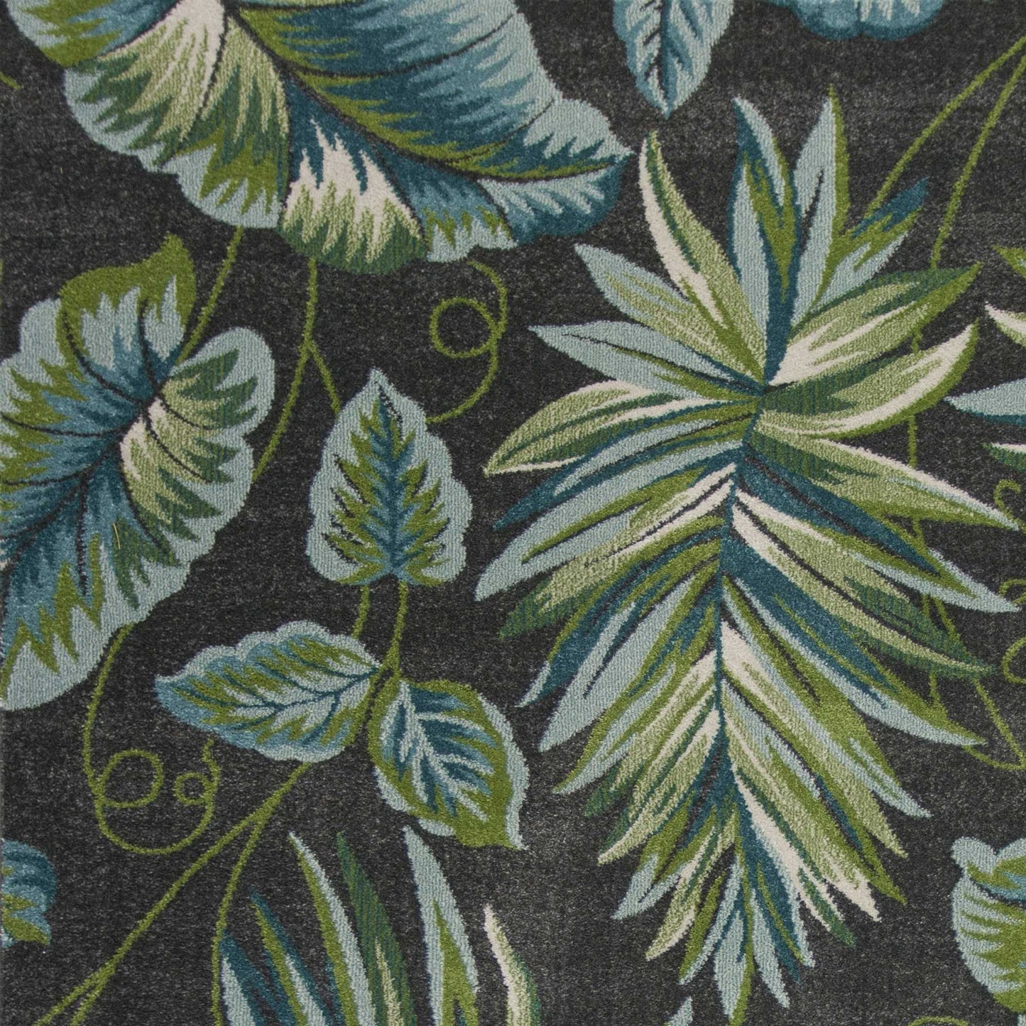 10' X 13' Grey Machine Woven Tropical Leaves Indoor Area Rug