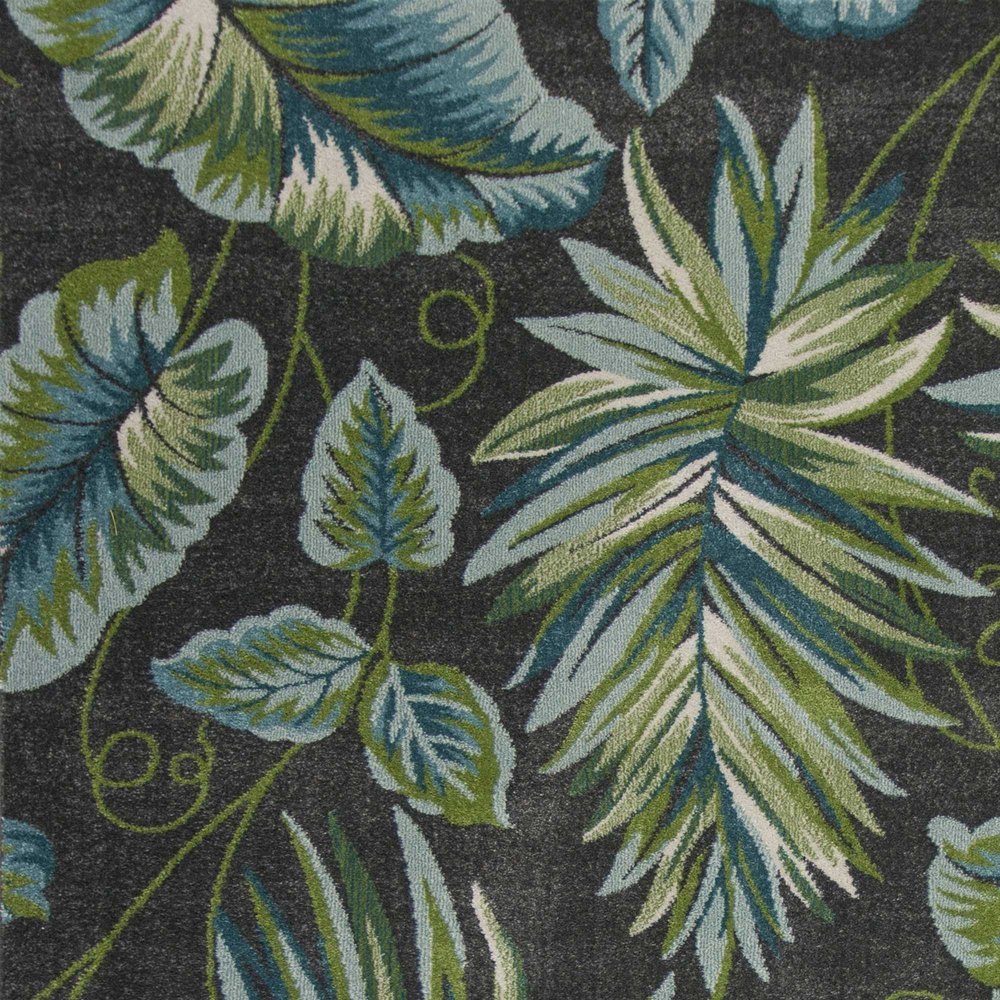 5' X 8' Gray Teal And Green Botanical Leaves Area Rug