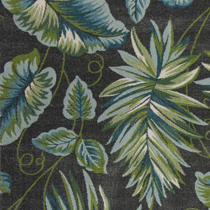 5' X 8' Gray Teal And Green Botanical Leaves Area Rug