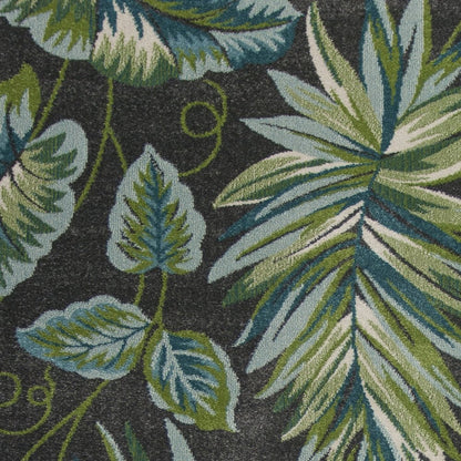 5' X 8' Gray Teal And Green Botanical Leaves Area Rug