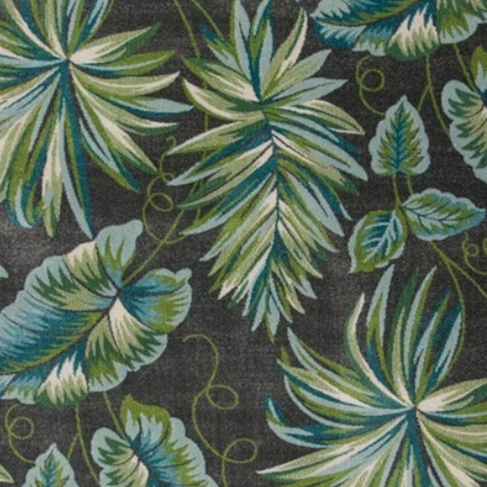 5' X 8' Gray Teal And Green Botanical Leaves Area Rug