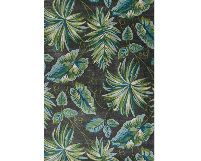 10' X 13' Grey Machine Woven Tropical Leaves Indoor Area Rug