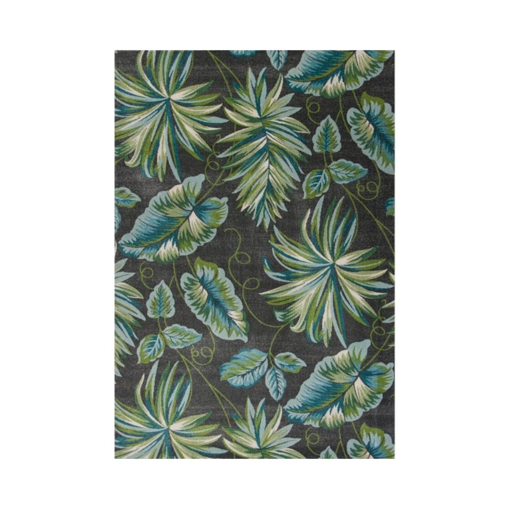 5' X 8' Gray Teal And Green Botanical Leaves Area Rug