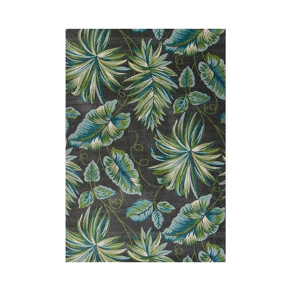 5' X 8' Gray Teal And Green Botanical Leaves Area Rug