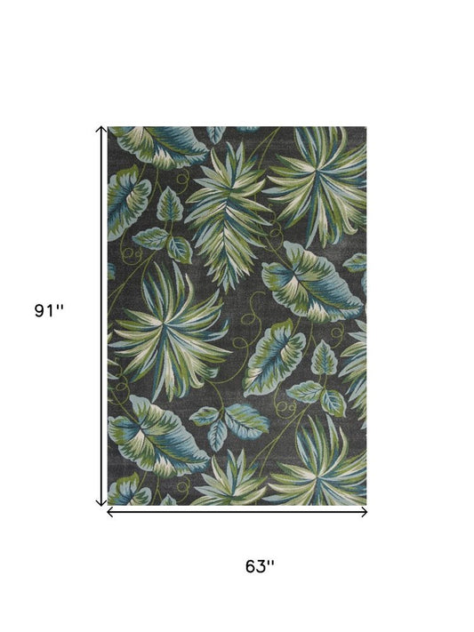 10' X 13' Gray Teal And Green Botanical Leaves Area Rug