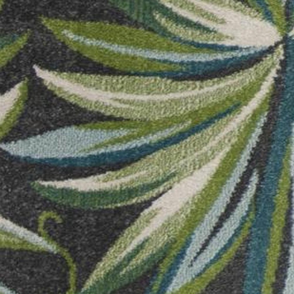 5' X 8' Gray Teal And Green Botanical Leaves Area Rug