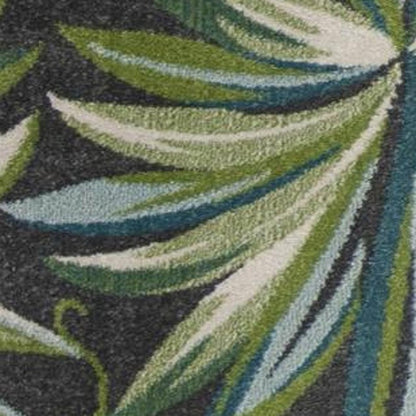 5' X 8' Gray Teal And Green Botanical Leaves Area Rug