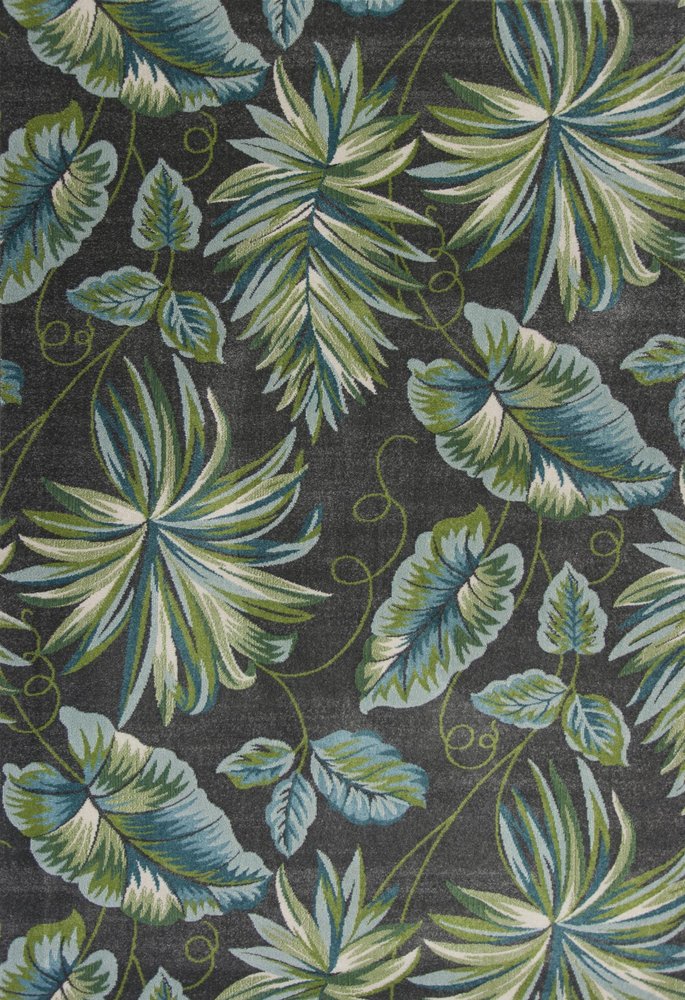 5' X 8' Gray Teal And Green Botanical Leaves Area Rug