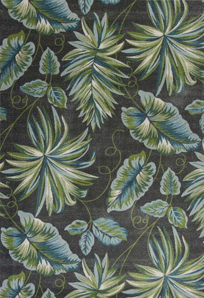5' X 8' Gray Teal And Green Botanical Leaves Area Rug