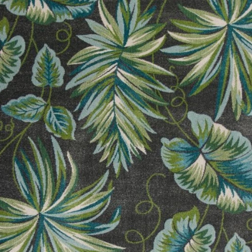 5' X 8' Gray Teal And Green Botanical Leaves Area Rug