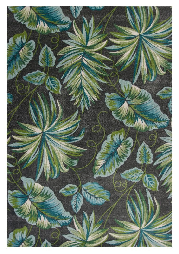 10' X 13' Grey Machine Woven Tropical Leaves Indoor Area Rug