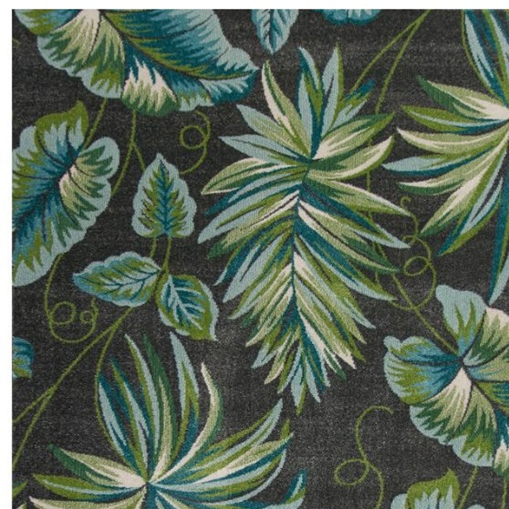 10' X 13' Grey Machine Woven Tropical Leaves Indoor Area Rug