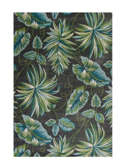 5' X 8' Gray Teal And Green Botanical Leaves Area Rug