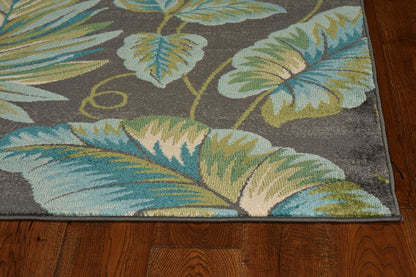 5' X 8' Gray Teal And Green Botanical Leaves Area Rug
