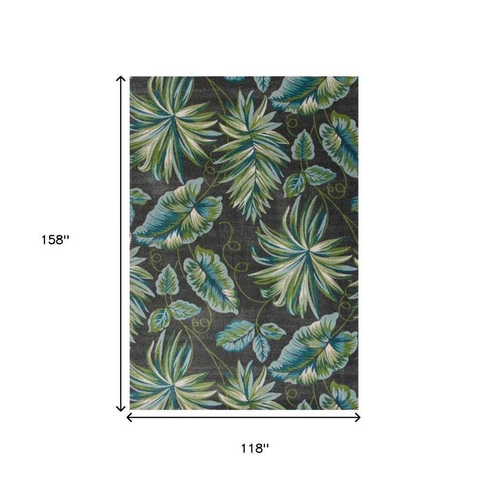 5' X 8' Gray Teal And Green Botanical Leaves Area Rug