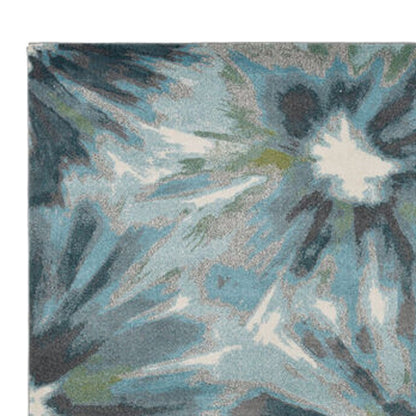 5' X 8' Teal Ivory And Gray Floral Area Rug