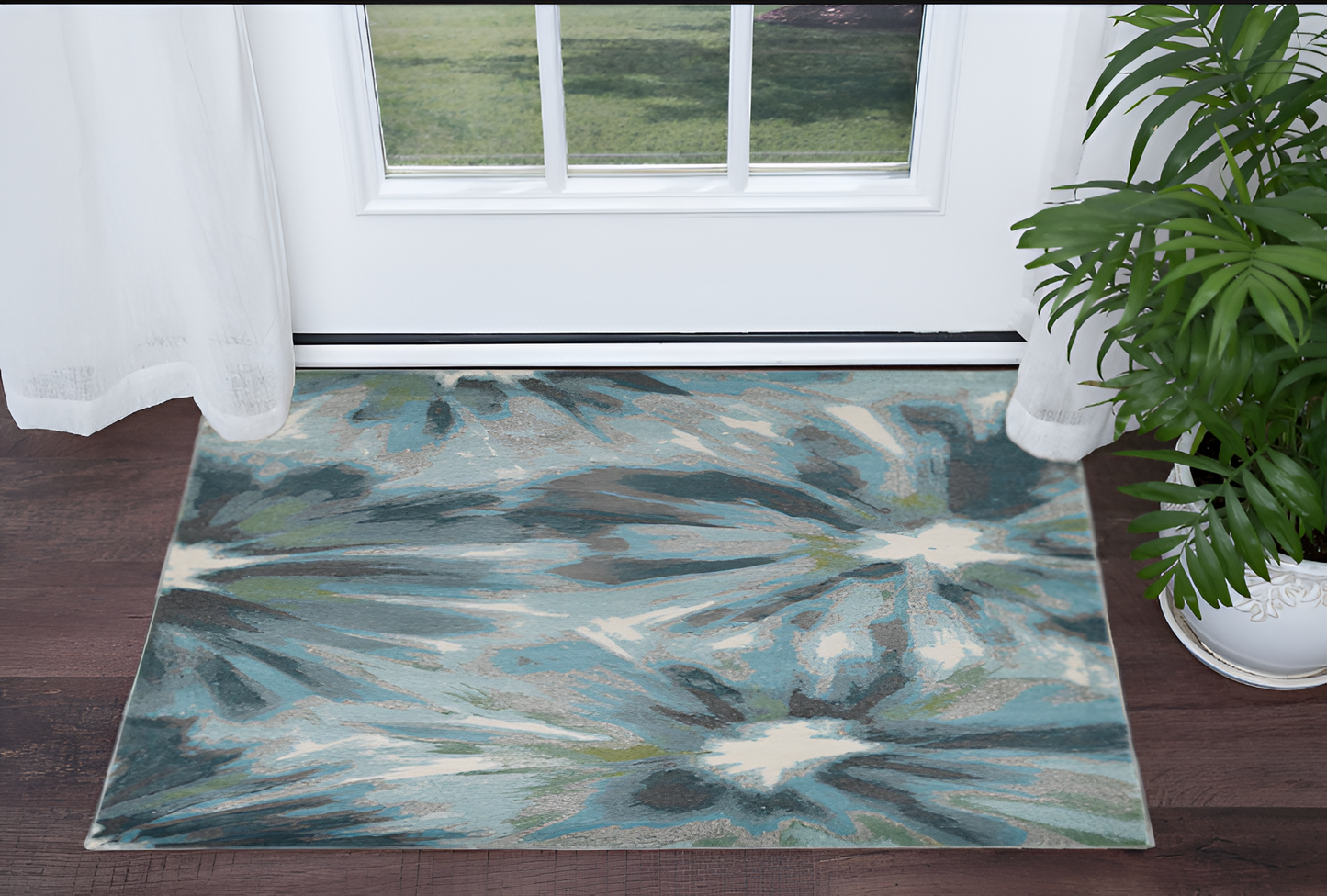 5' X 8' Teal Tropical Flower Indoor Area Rug