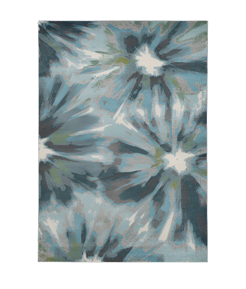 5' X 8' Teal Ivory And Gray Floral Area Rug