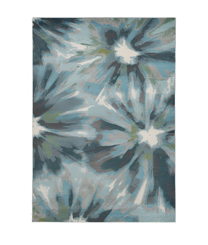 5' X 8' Teal Ivory And Gray Floral Area Rug