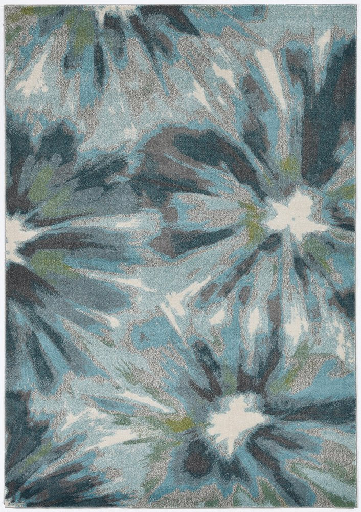 3' X 5' Teal Ivory And Gray Floral Area Rug