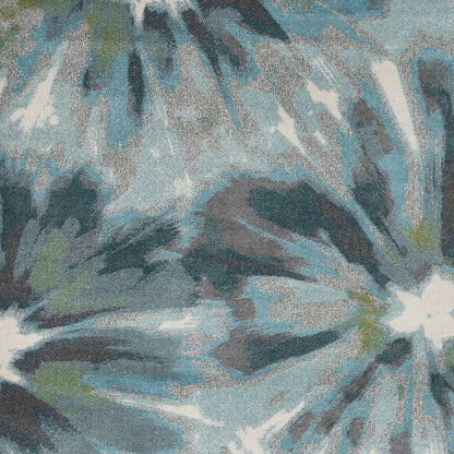 3' X 5' Teal Ivory And Gray Floral Area Rug