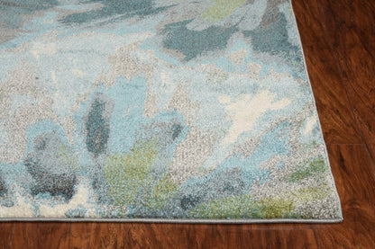 3' X 5' Teal Ivory And Gray Floral Area Rug
