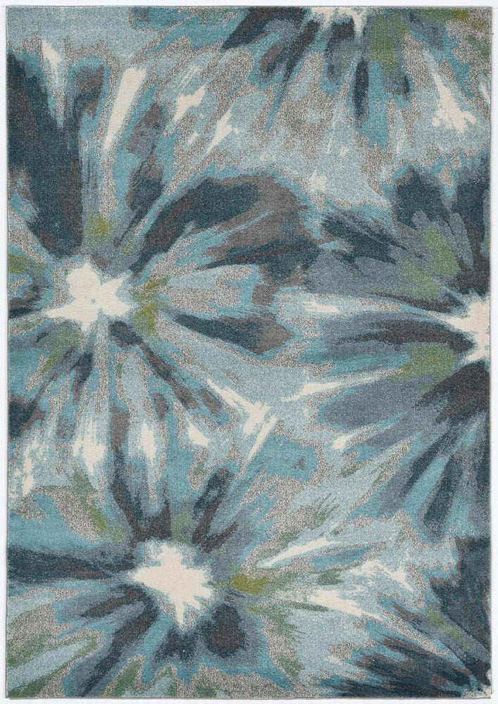 5' X 8' Teal Ivory And Gray Floral Area Rug