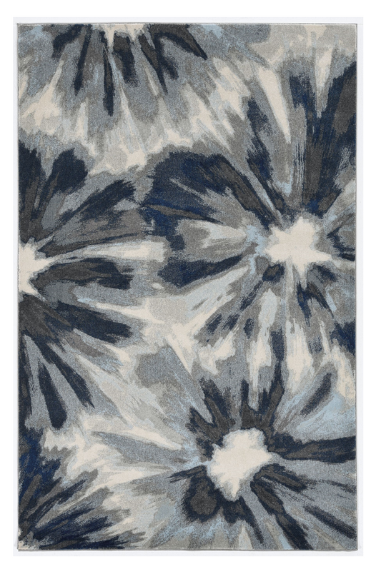 5'X8' Ivory Blue Machine Woven Floral Indoor Area Rug