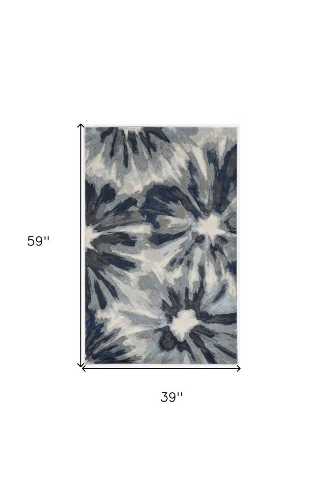 3' X 5' Ivory and Blue Floral Area Rug