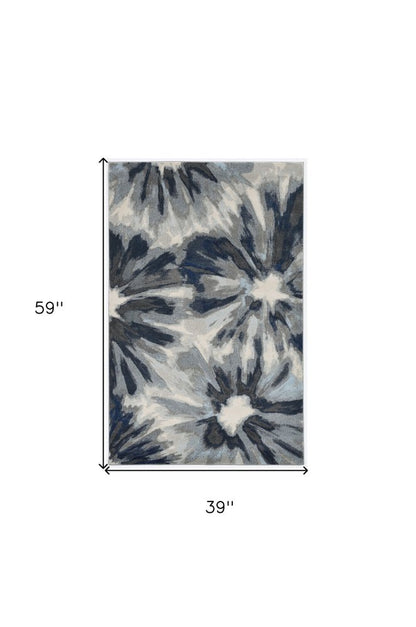 5' X 8' Ivory And Blue Floral Area Rug