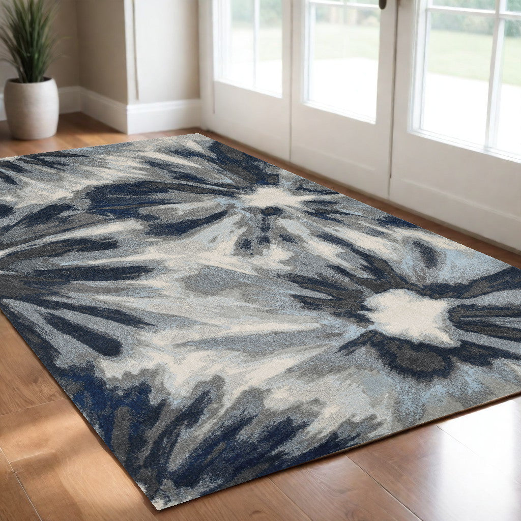 3' X 5' Ivory and Blue Floral Area Rug