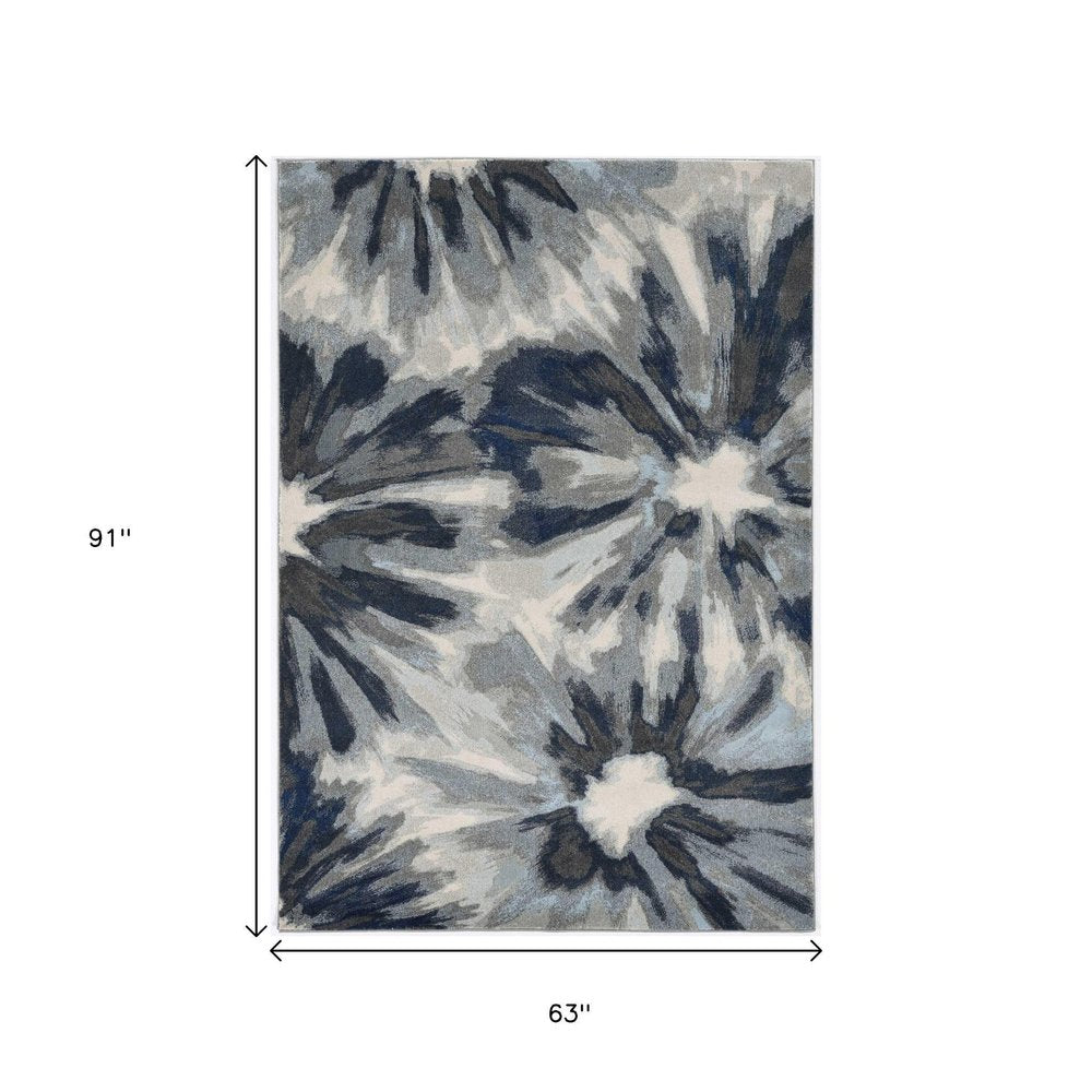 3' X 5' Ivory and Blue Floral Area Rug