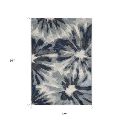 3' X 5' Ivory and Blue Floral Area Rug