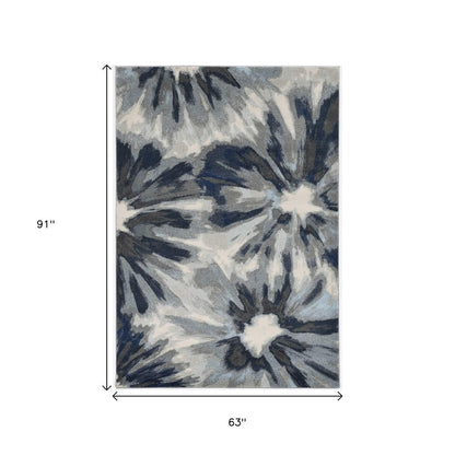 5' X 8' Ivory And Blue Floral Area Rug