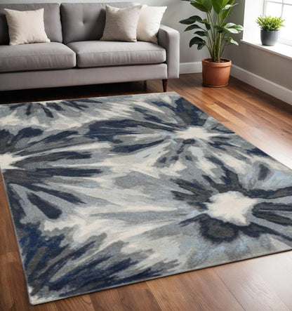3' X 5' Ivory and Blue Floral Area Rug