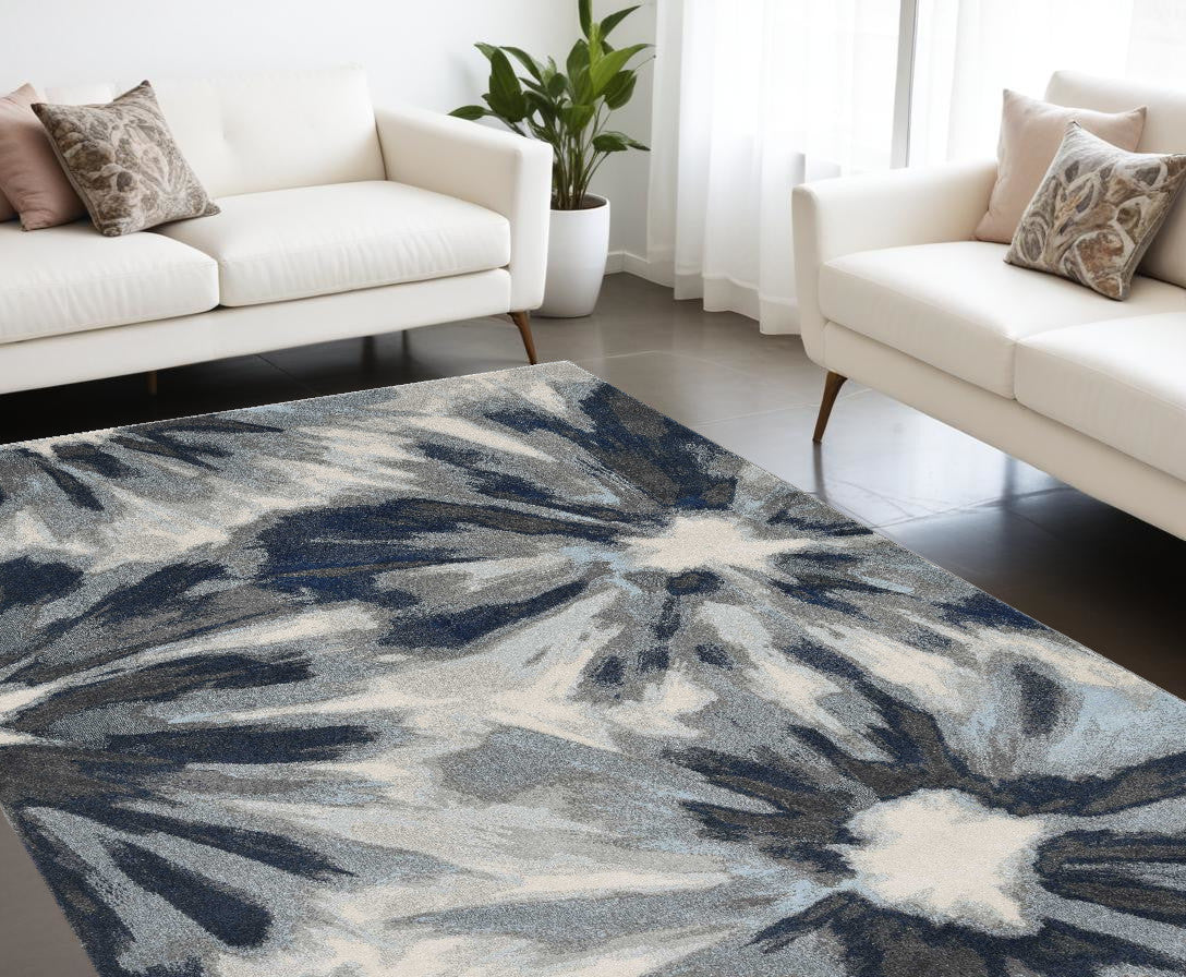 3' X 5' Ivory and Blue Floral Area Rug