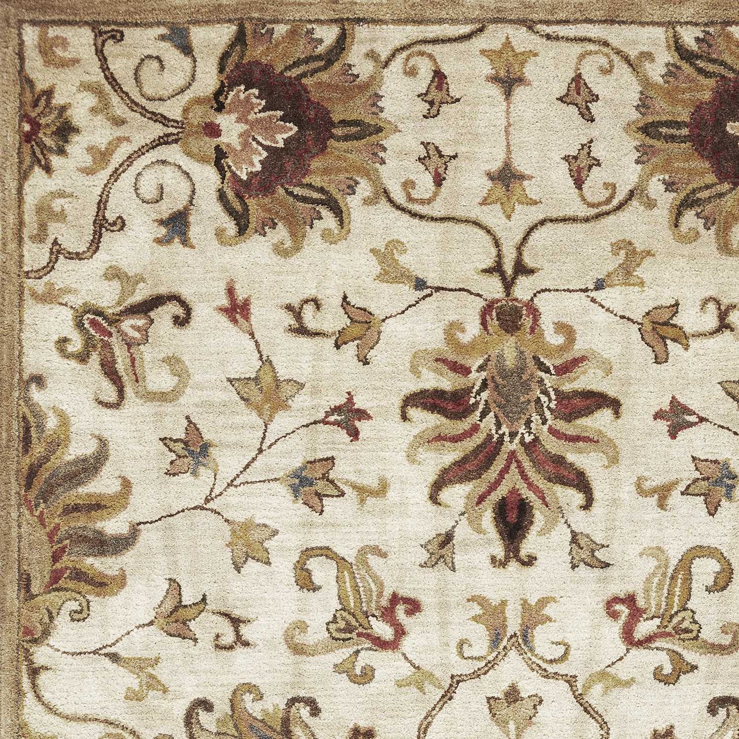 9' X 13' Beige Blue and Ivory Wool Floral Vines Hand Tufted Area Rug