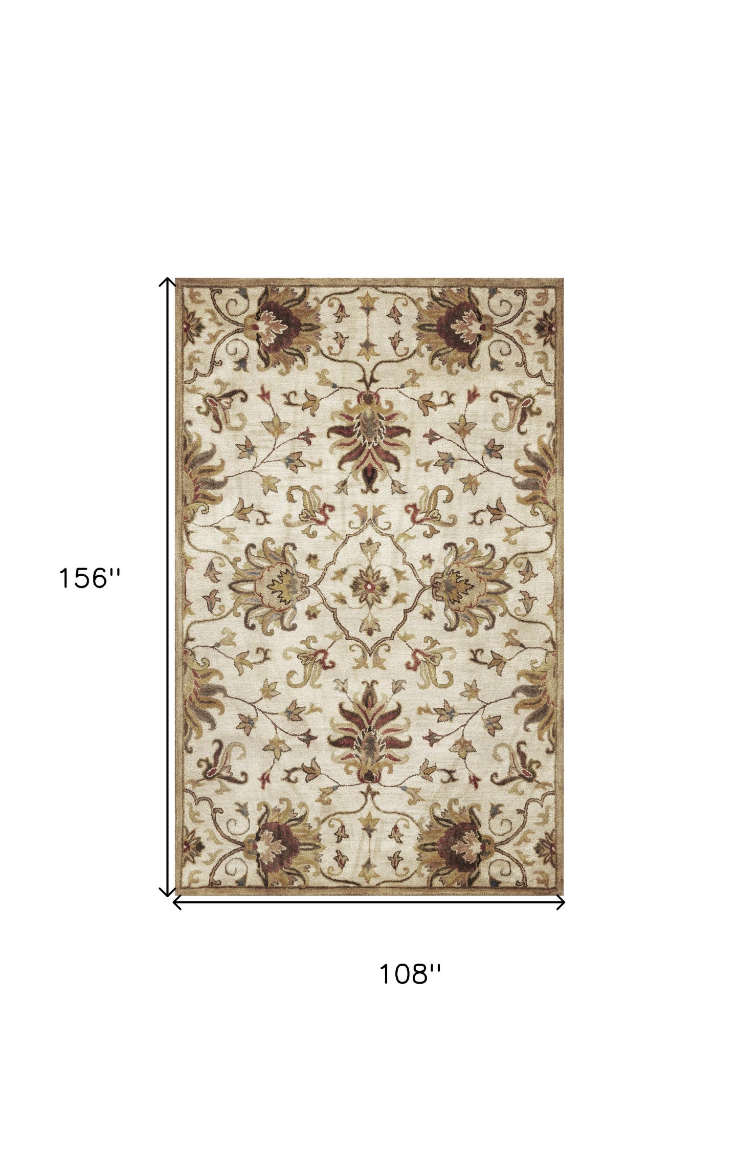 9' X 13' Beige Blue and Ivory Wool Floral Vines Hand Tufted Area Rug