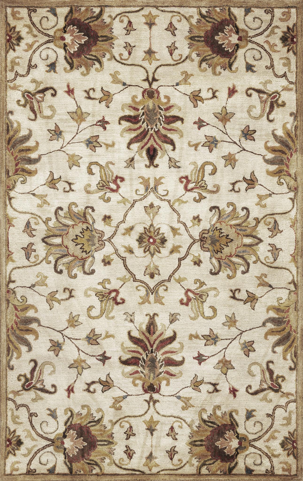 9' X 13' Beige Blue and Ivory Wool Floral Vines Hand Tufted Area Rug