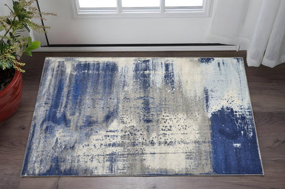 3' X 5' Blue Ivory And Gray Abstract Area Rug