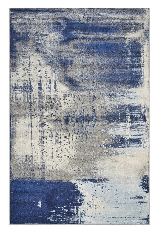 3' X 5' Blue Ivory And Gray Abstract Area Rug